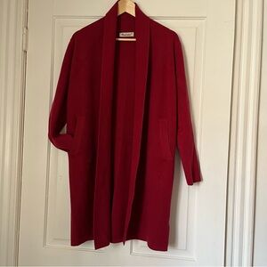 Women's Open Front Long Cardigan Sweater - Red